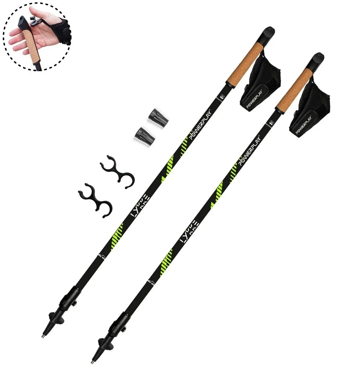 Палиці для скандинавської ходьби PowerPlay 9104 Lykke 80-135 см Black/Green (пара)