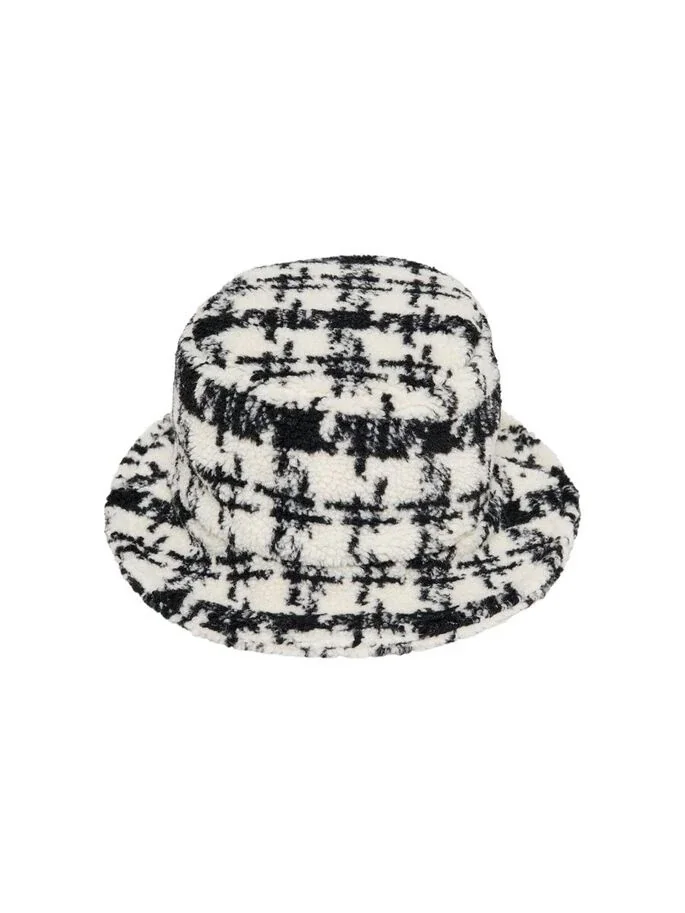 Панамка зимова ONLJANET TEDDY  BUCKET HAT 15221176-Black-Checks:WHITE ONLY ONE SIZE Білий
