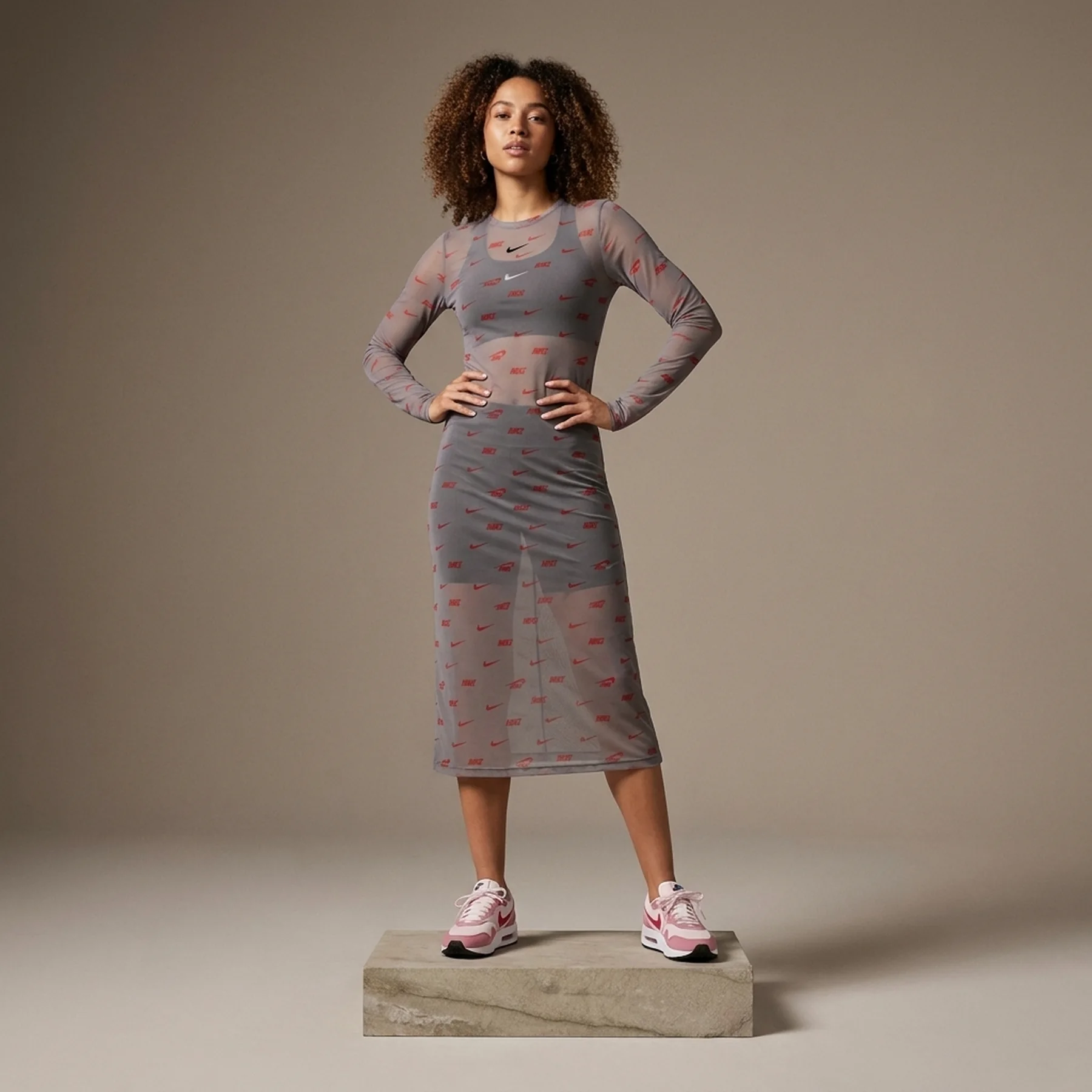 Плаття жіноче Nike Summer Evening Long Sleeve Midi Dress Gray Print (DV8249-292)