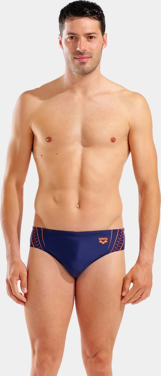 Плавки-сліпи для чоловіків Arena DOUBLE GRAPHIC SWIM BRIEFS темно-синій, помаранчевий Чол 100
