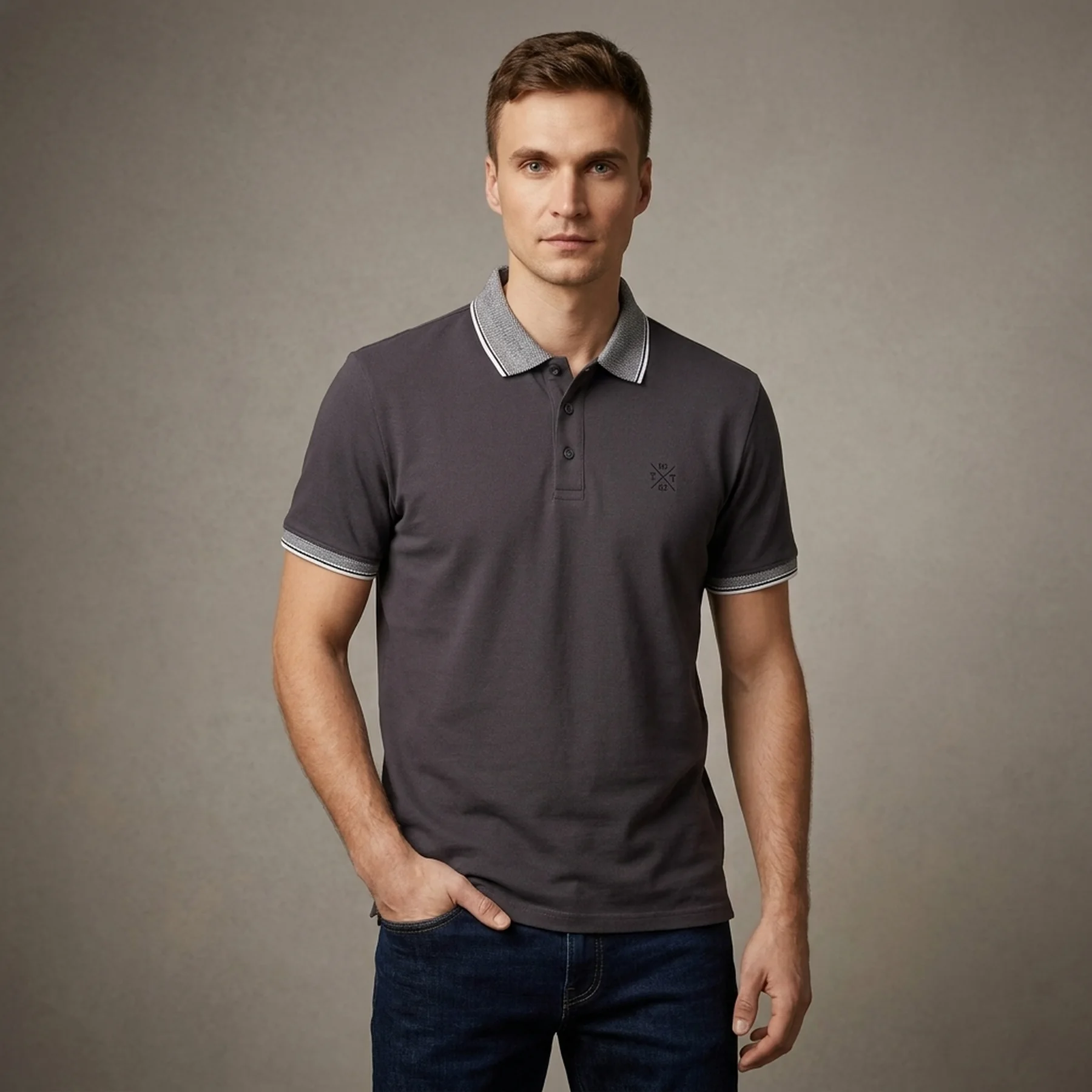 Поло basic polo with chest embro 1030625XX1010899 Tom Tailor XXL Темно-сірий