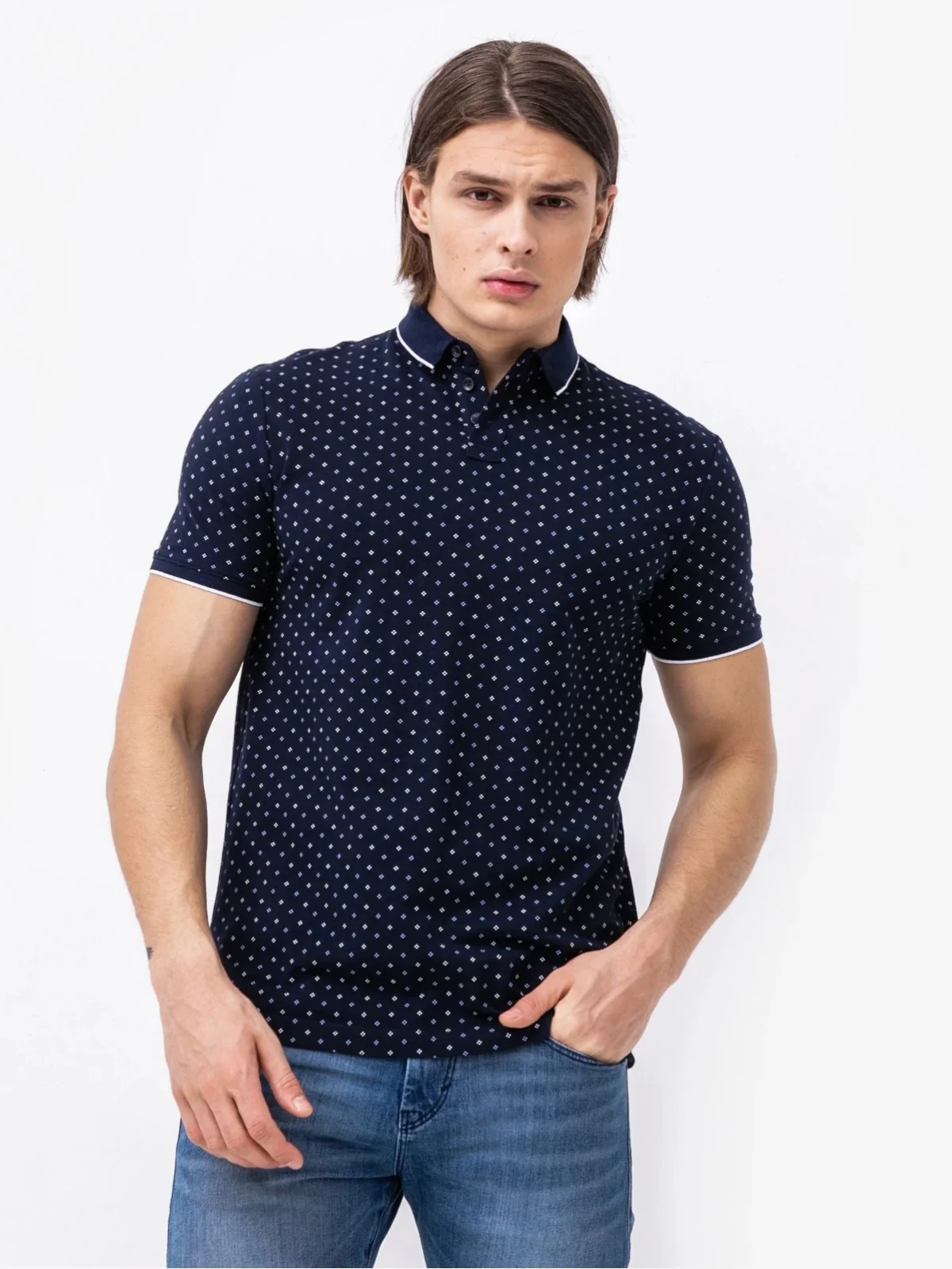 Поло basic polo with contrast 1024053XX1226080 Tom Tailor M Темно-синій