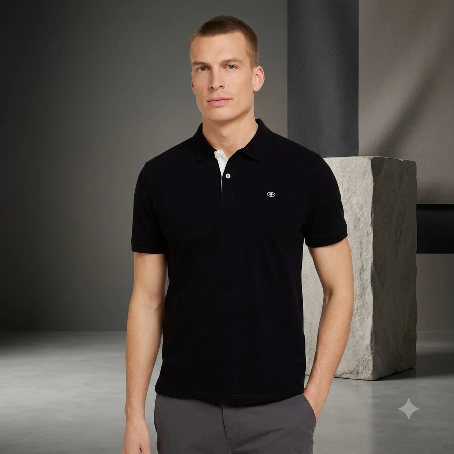 Поло basic polo with contrast 1027713XX1029999 Tom Tailor XXL Чорний