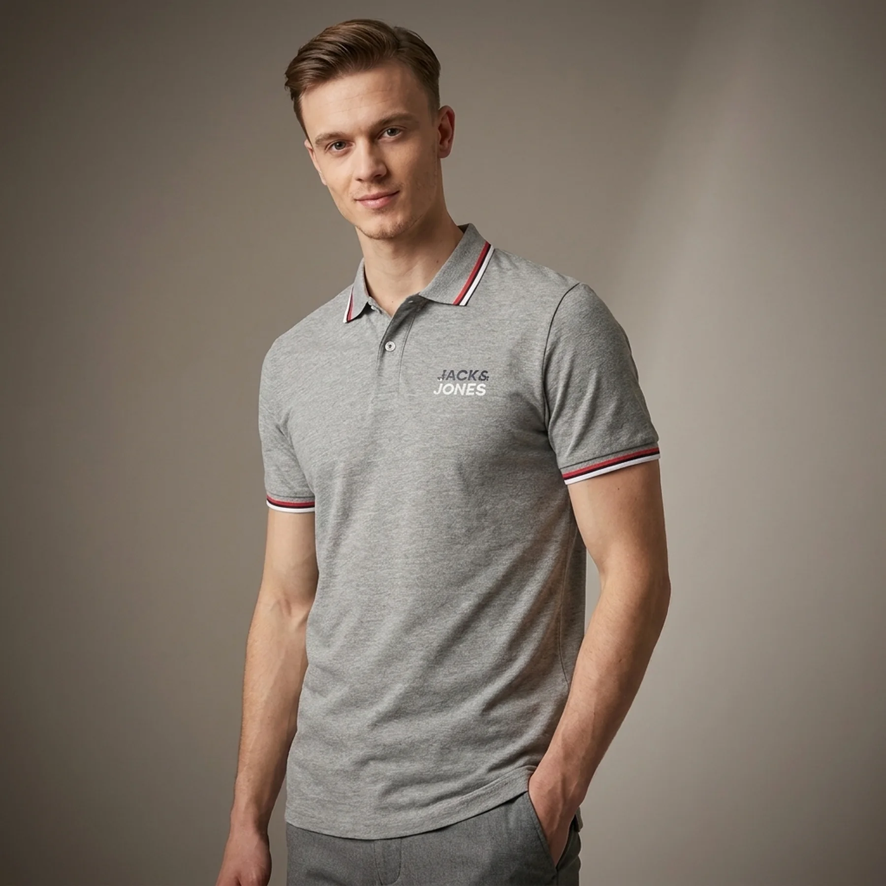 Поло JJATLAS POLO SS 12221012-Light Grey Melange Jack & Jones M Сірий