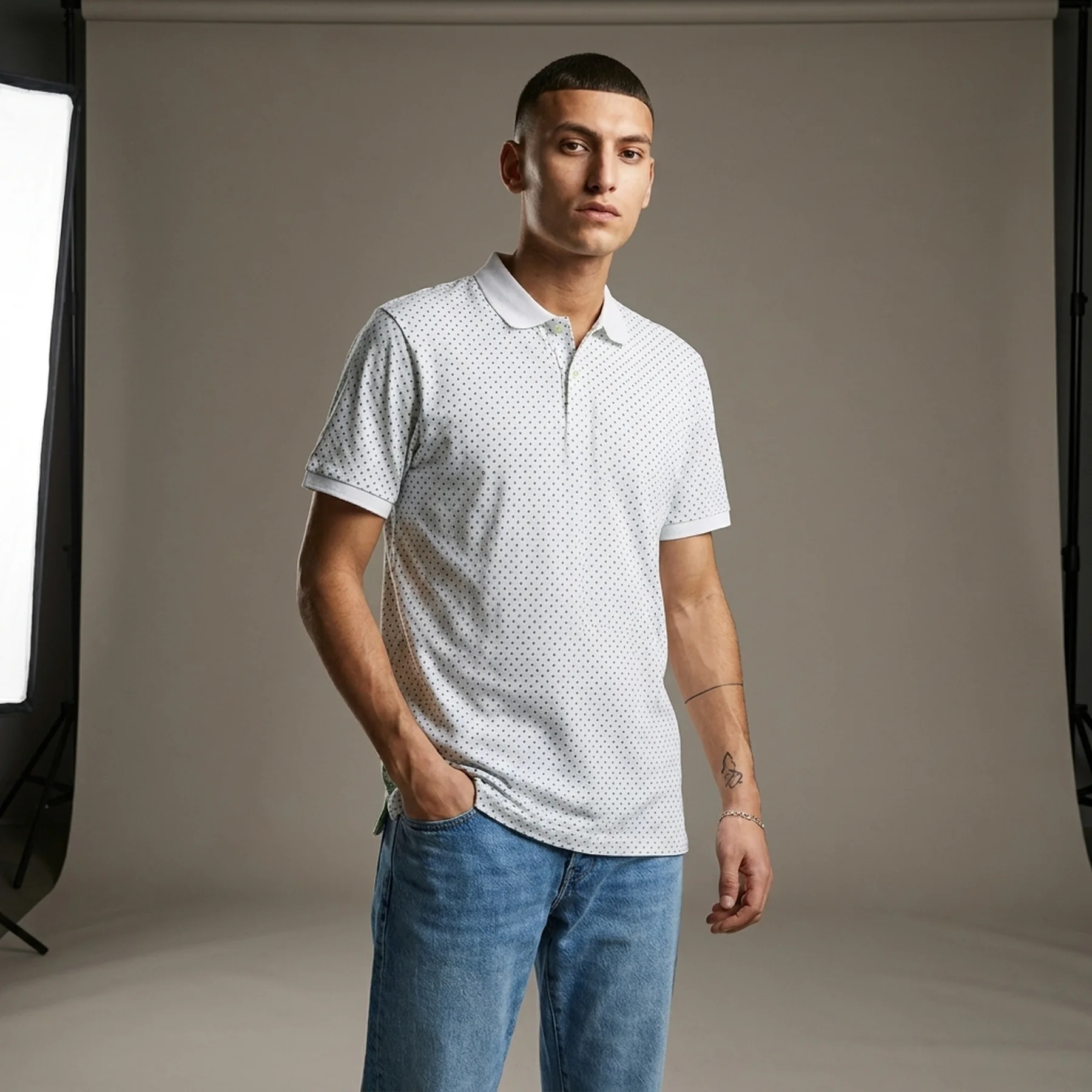 Поло JJEJACK DETAIL POLO SS NOOS 12201315-White-AOP:Full Body Jack & Jones S Білий