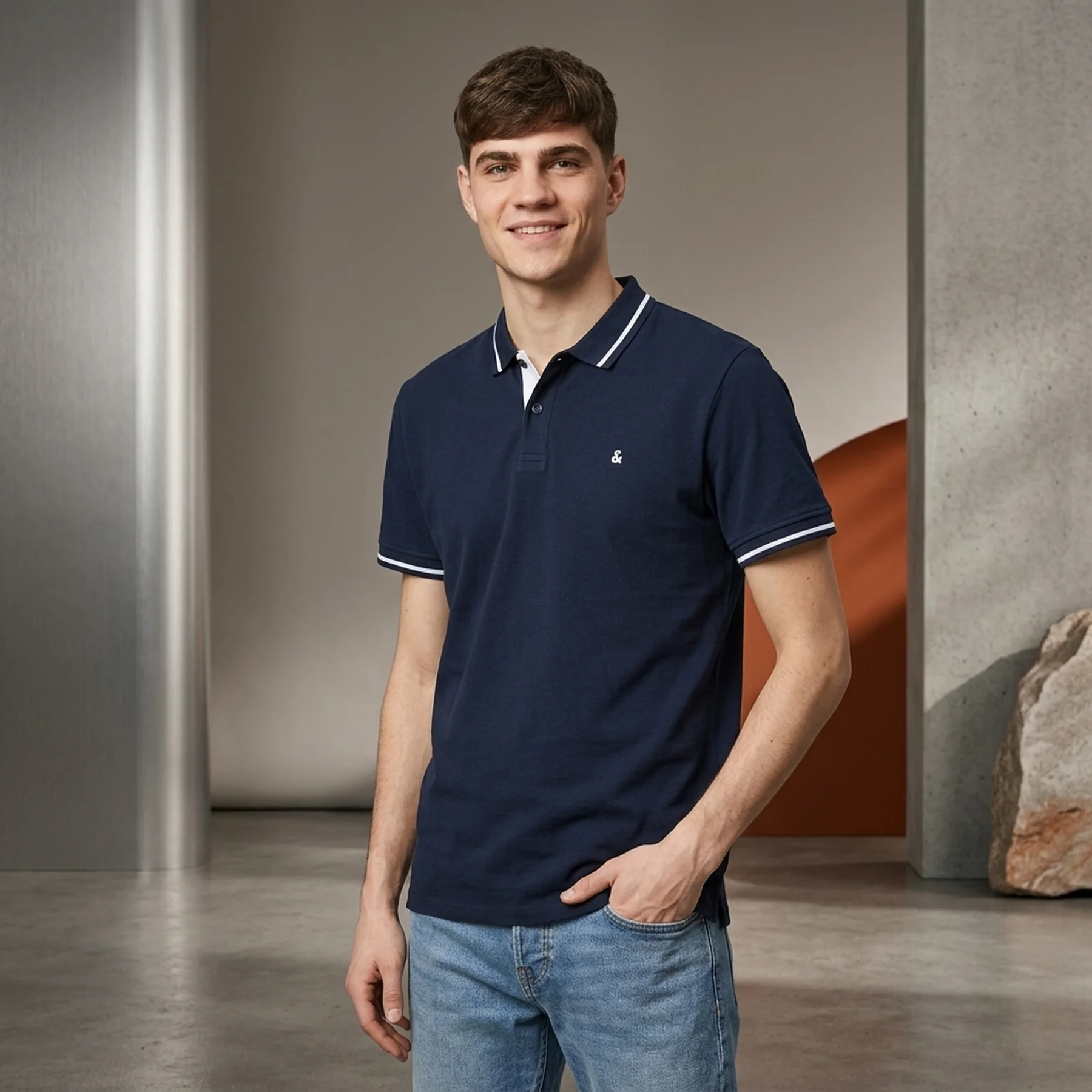 Поло JJEJERSEY POLO SS NOOS 12180891 Navy Blazer Jack & Jones S Темно-синій