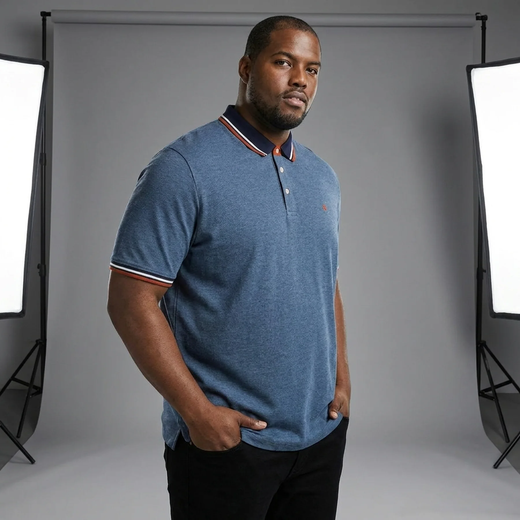 Поло JJEPAULOS POLO SS NOOS PS 12143859-Denim Blue-Detail:PS Jack & Jones PLUS 2XL Темно-синій
