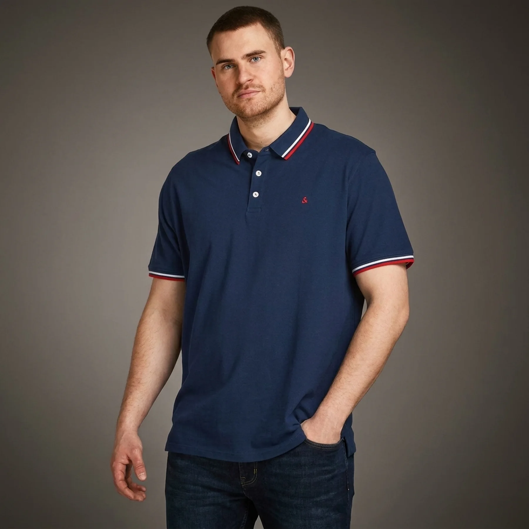 Поло JJEPAULOS POLO SS NOOS PS 12143859-Navy Blazer Jack & Jones PLUS 2XL Темно-синій