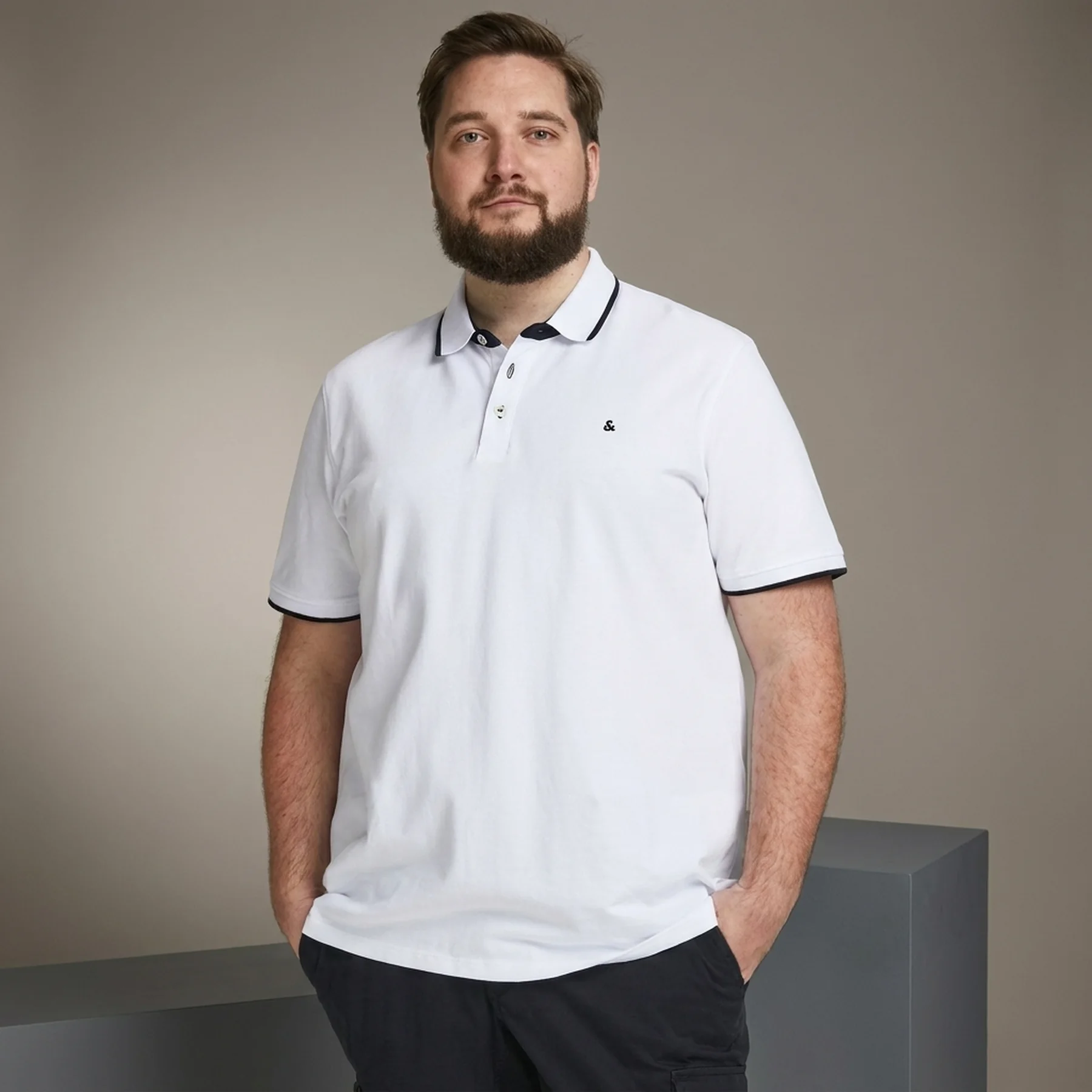 Поло JJEPAULOS POLO SS NOOS PS 12143859-White-Detail:PS Jack & Jones PLUS 2XL Білий