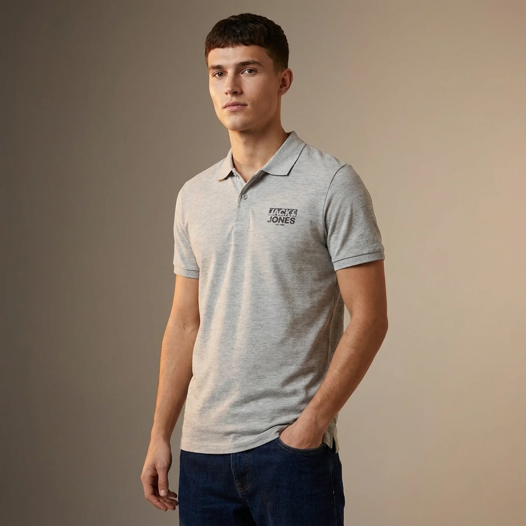 Поло JJHERO POLO SS CAT 12175087 Grey Melange Jack & Jones S Сірий
