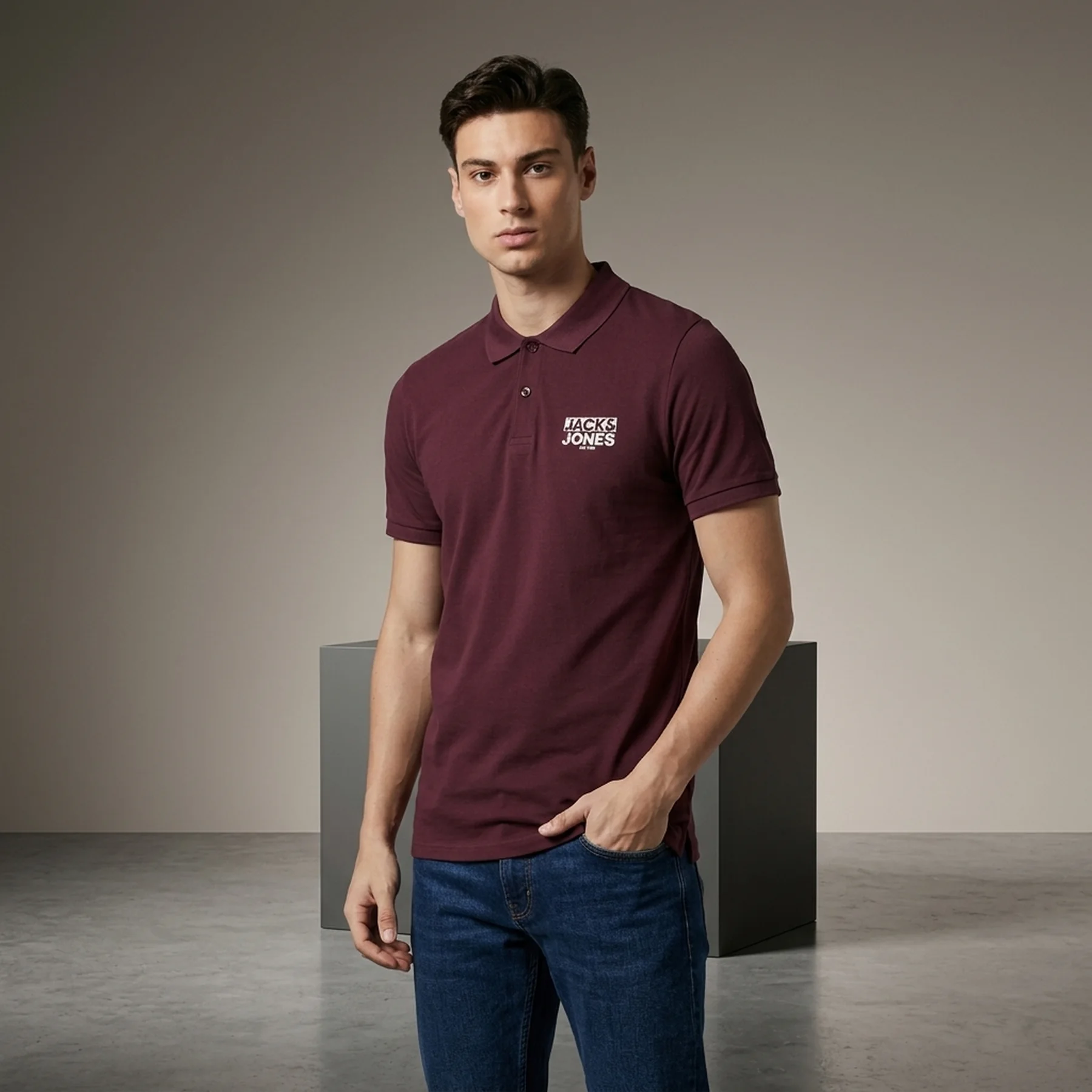 Поло JJHERO POLO SS CAT 12175087 Port Royale Jack & Jones L Бордовий