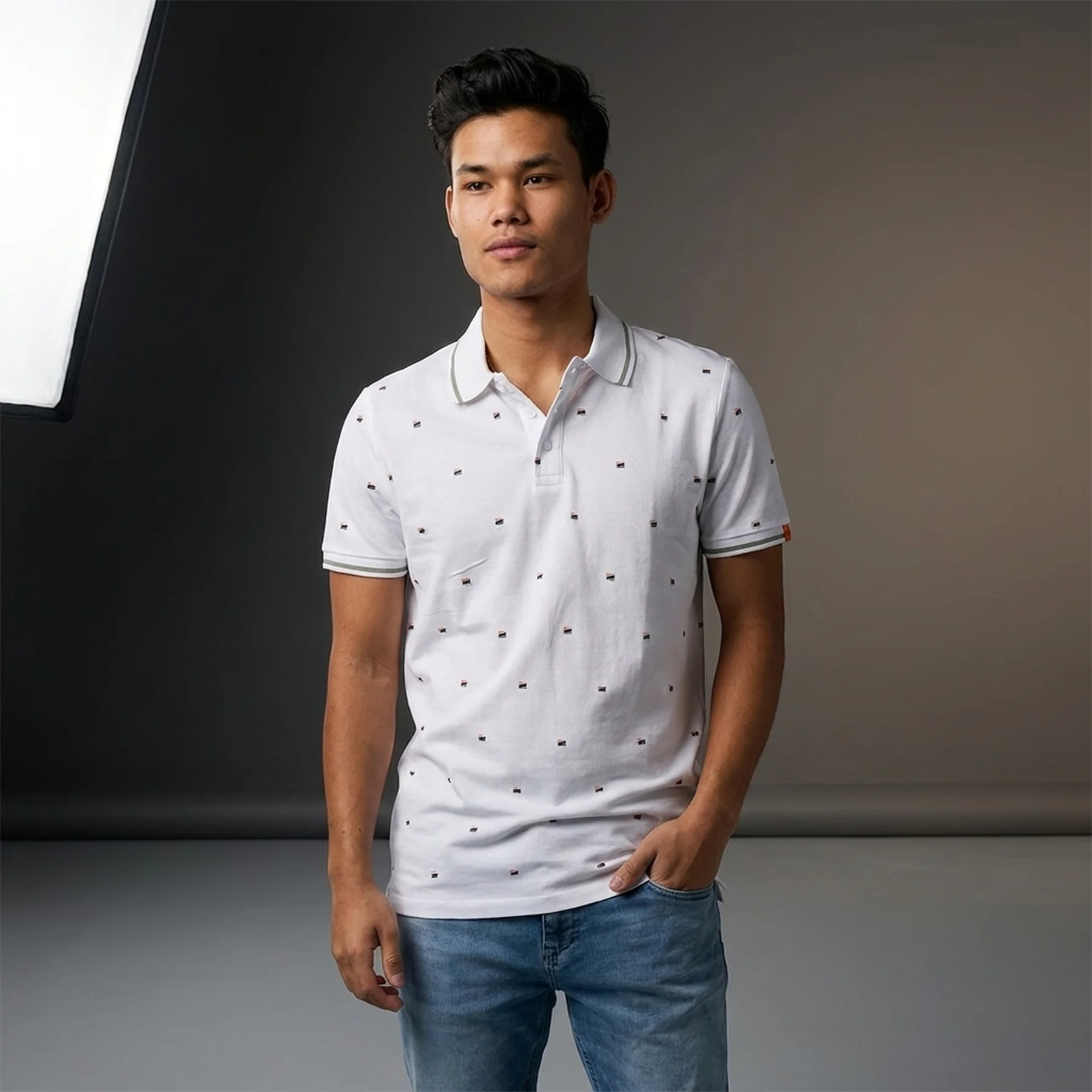 Поло JORLOGON AOP POLO SS 12185609 White Jack & Jones XL Білий
