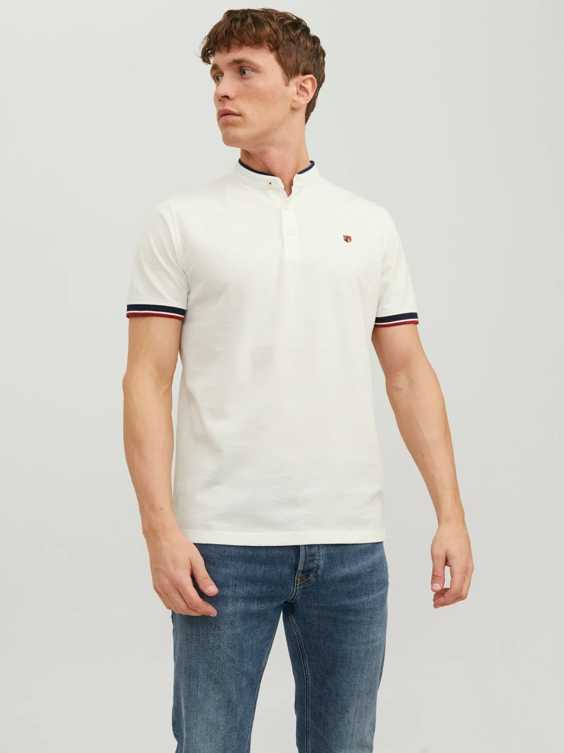 Поло JPRBLUWIN MAO POLO SS SN 12171658-Cloud Dancer-Fit:REG / WHISPER WHITE Jack & Jones L Білий