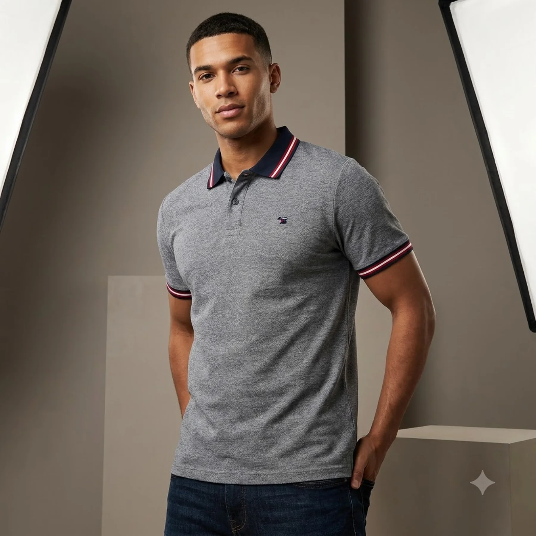 Поло JPRBLUWIN POLO SS NOOS 12169064-Mood Indigo-Fit:REG W. WHISPER WHITE Jack & Jones XXL Сірий