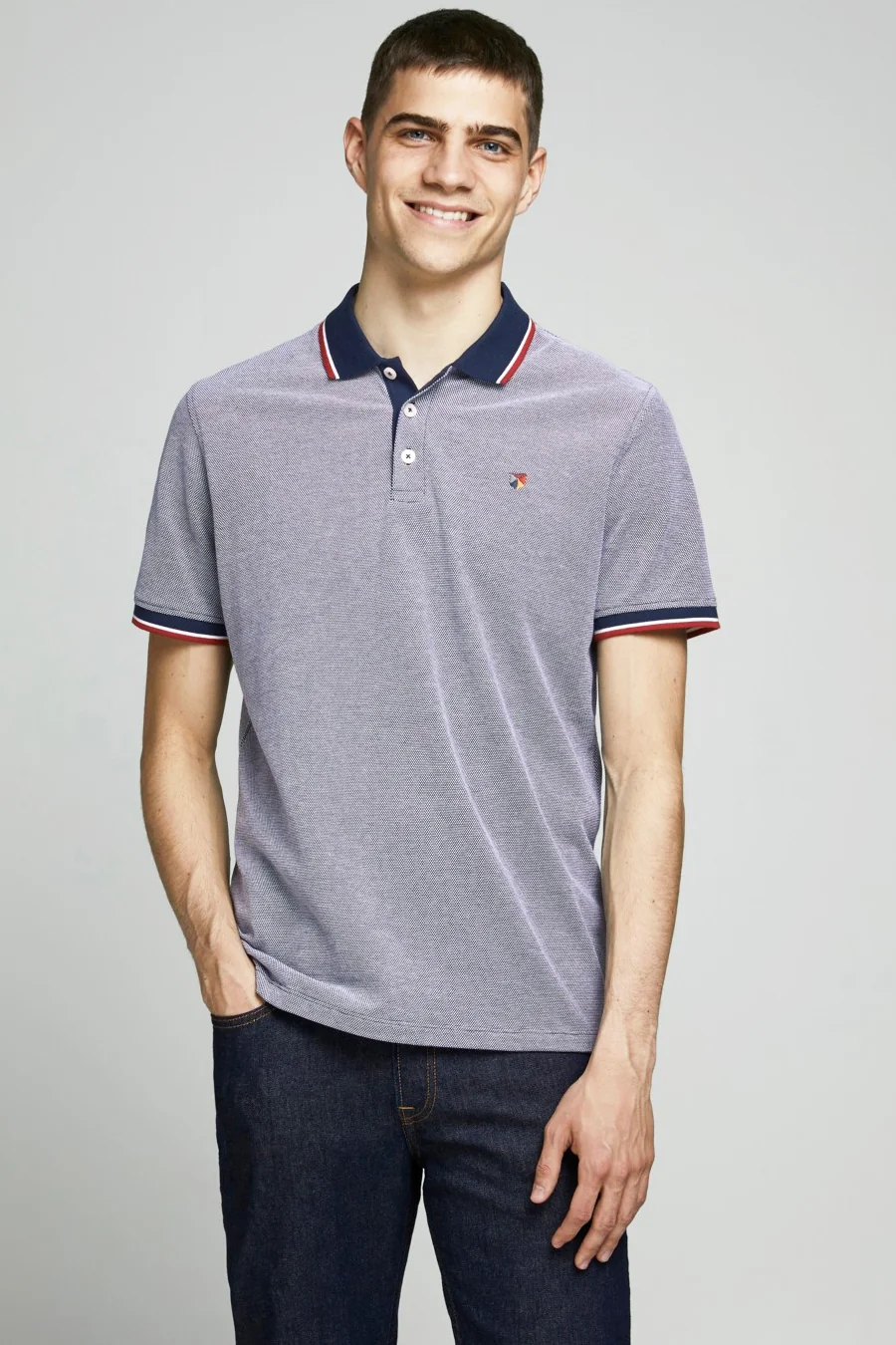 Поло JPRBLUWIN POLO SS NOOS 12169064-Mood Indigo-Fit:REG W. WHISPER WHITE Jack & Jones XXL Сірий