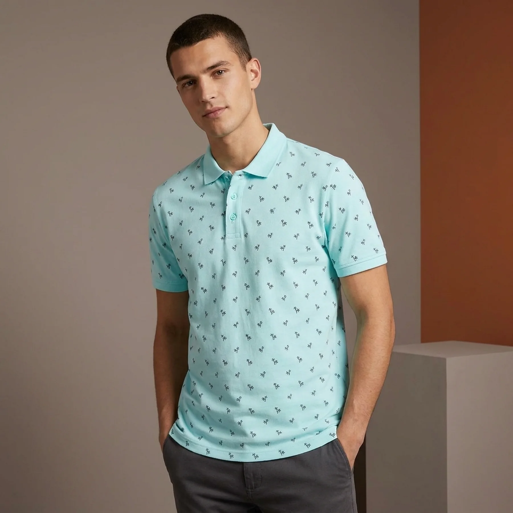Поло Men's Polo Shirt with Palm Pattern 1042114ХХ35504 Tom Tailor XXL Блакитний