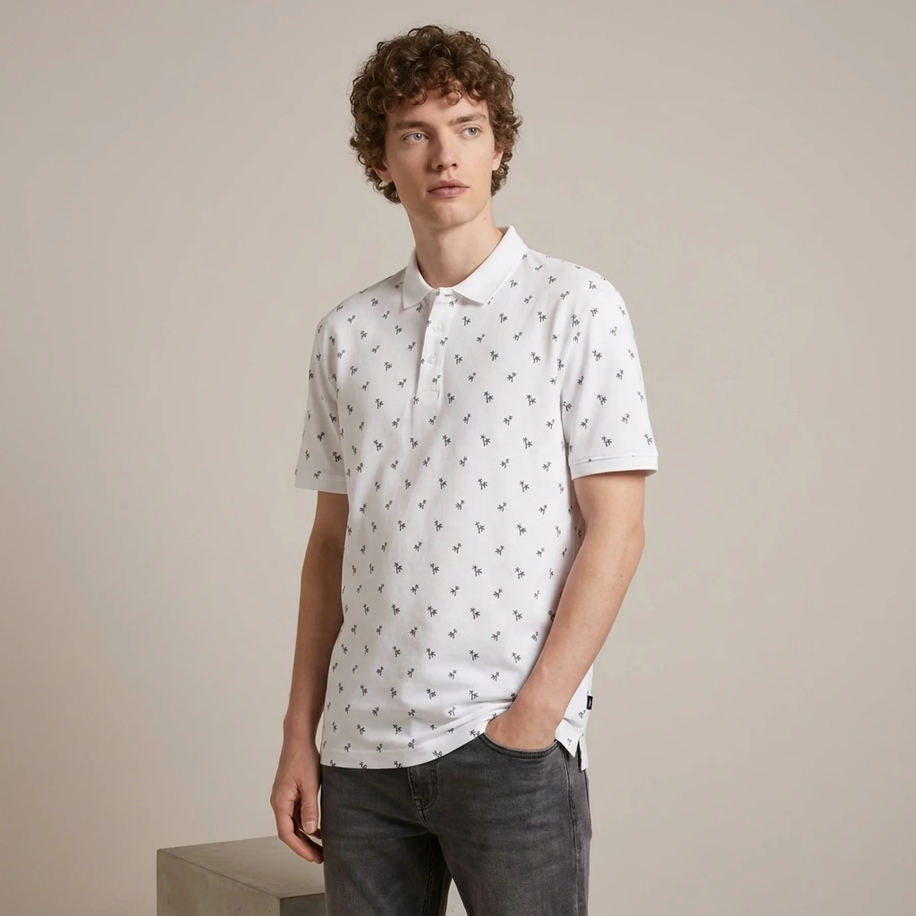 Поло Men's Polo Shirt with Palm Pattern 1042114ХХ35505 Tom Tailor L Білий