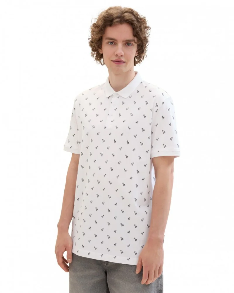 Поло Men's Polo Shirt with Palm Pattern 1042114ХХ35505 Tom Tailor L Білий