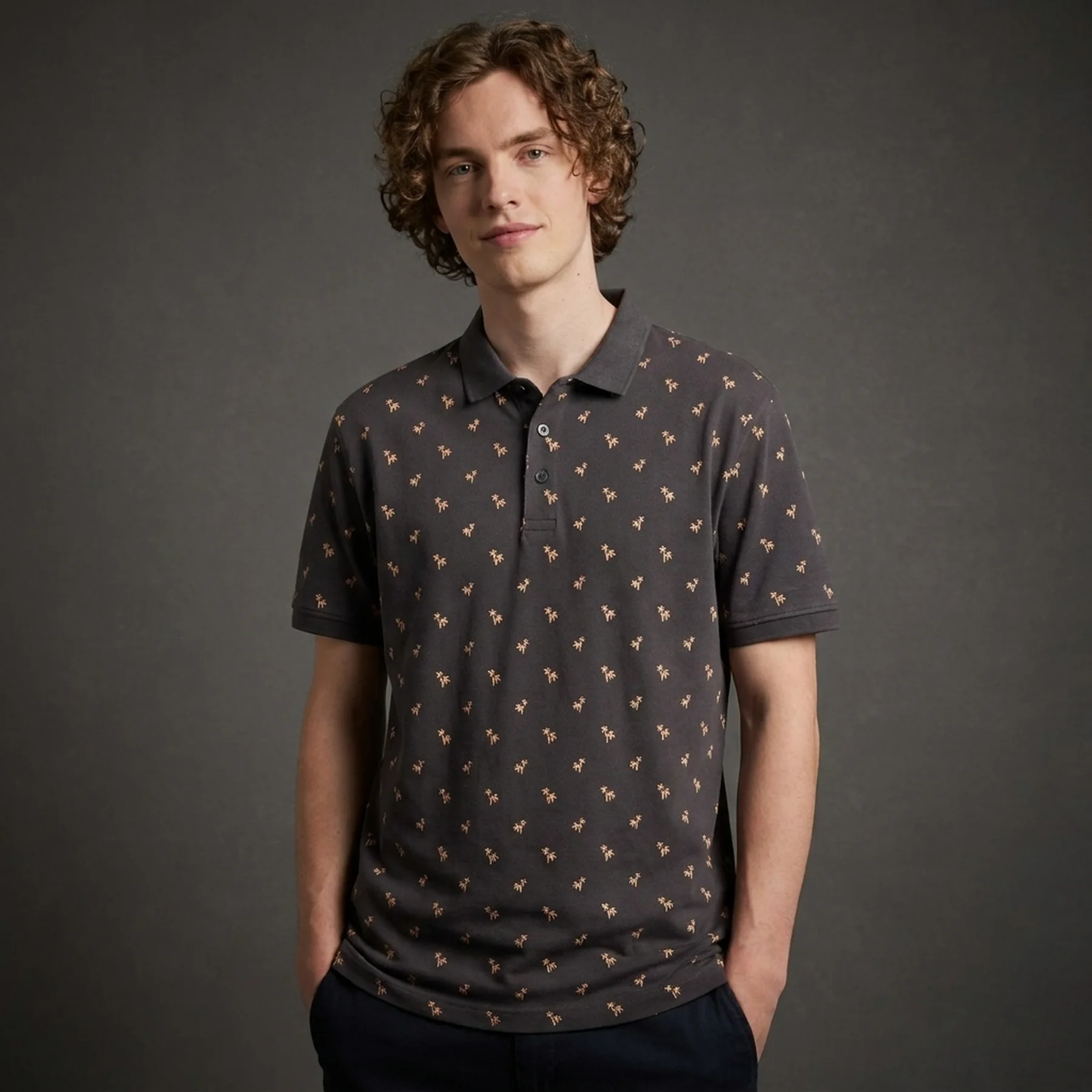 Поло Men's Polo Shirt with Palm Pattern 1042114ХХ35506 Tom Tailor XXL Темно-сірий