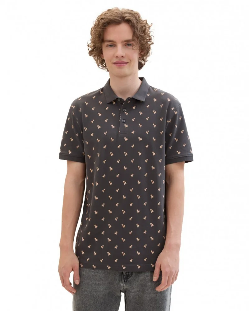 Поло Men's Polo Shirt with Palm Pattern 1042114ХХ35506 Tom Tailor XXL Темно-сірий