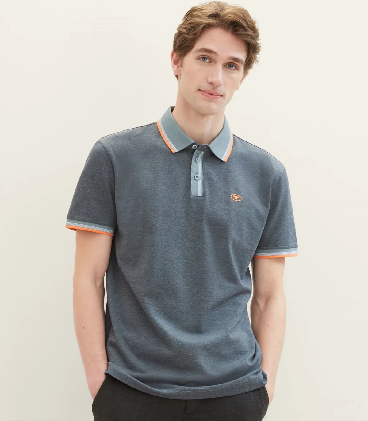 Поло POLO WITH DETAILED COLLAR 1040822-35198 Tom Tailor M Темно-сірий