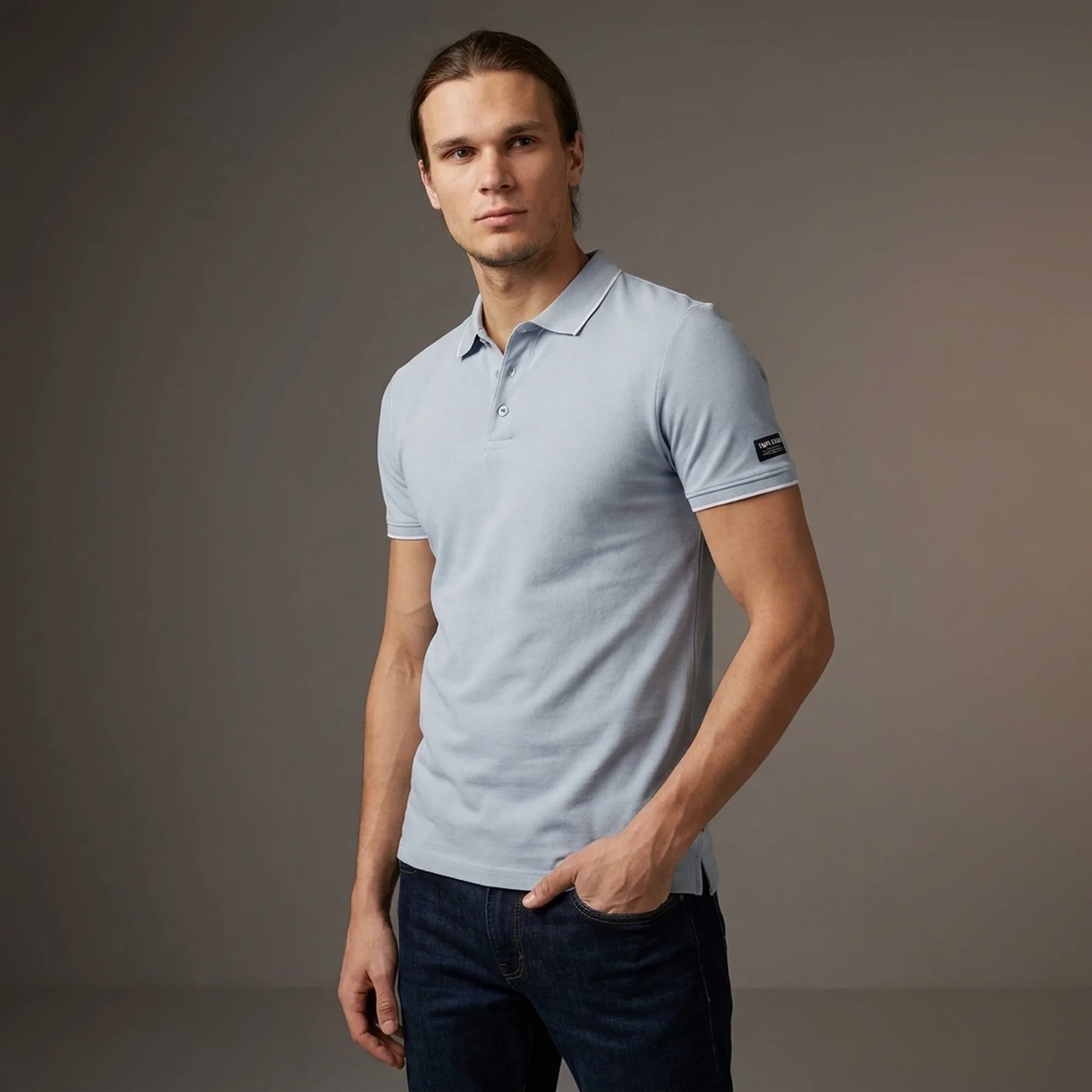 Поло polo with tipping 1030720XX1215159 Tom Tailor L Блакитний