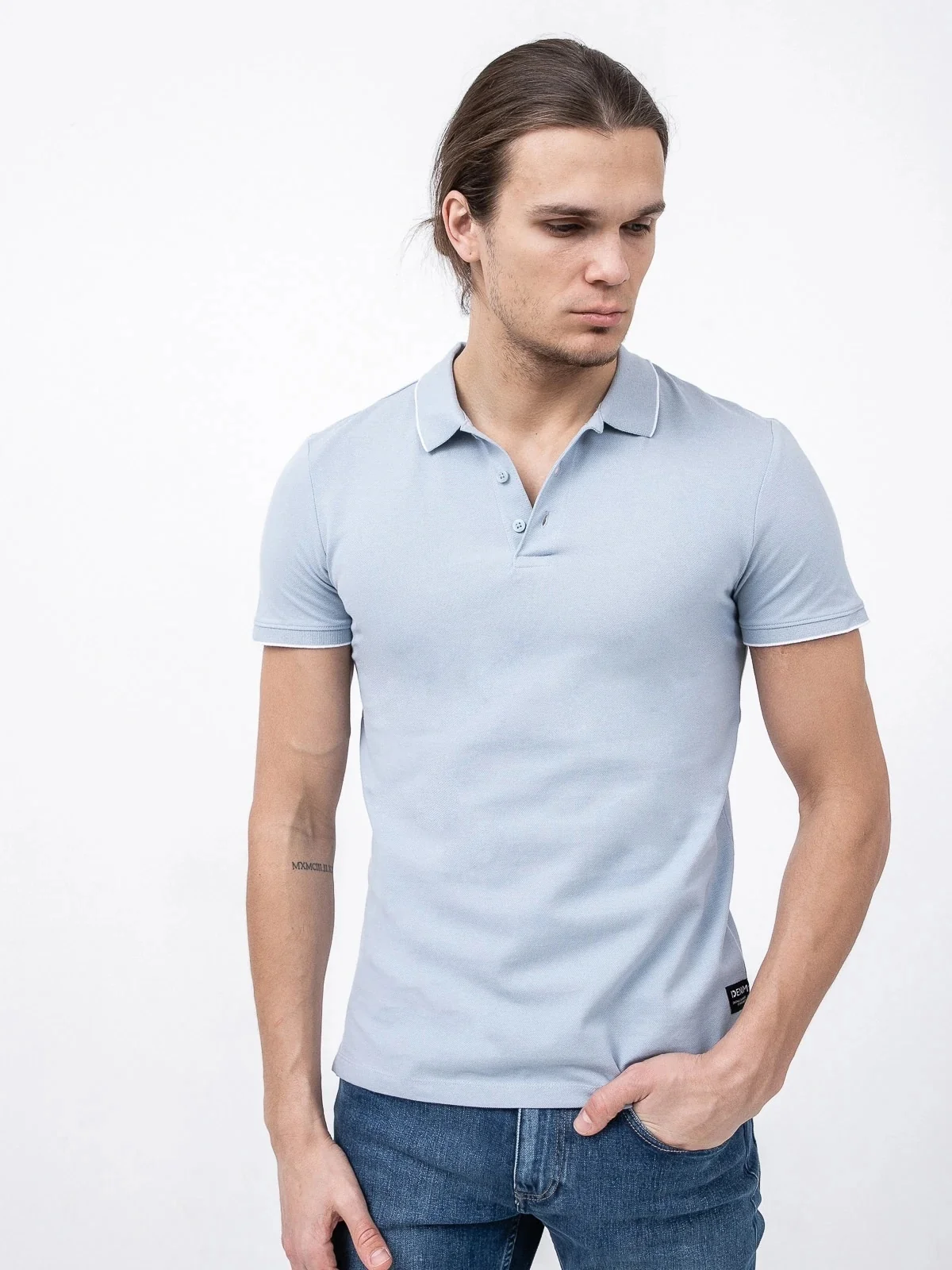 Поло polo with tipping 1030720XX1215159 Tom Tailor L Блакитний