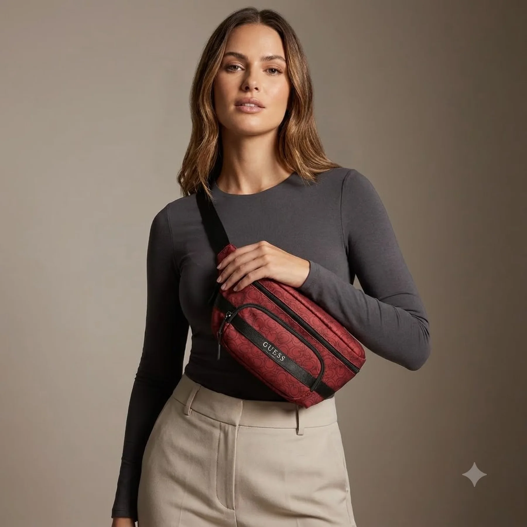 Поясна сумка Guess бананка слінг 1159783513 (Червоний, One size)