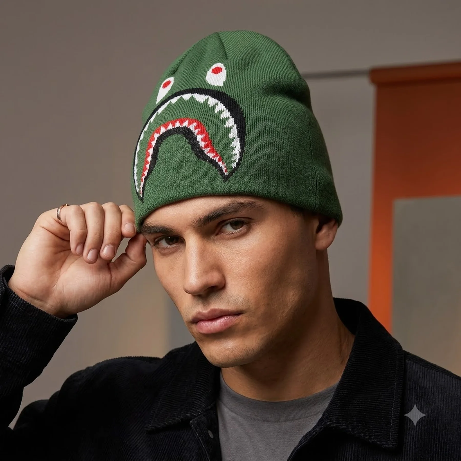 A BATHING APE Men's Goods 2ND SHARK KNIT CAP Green