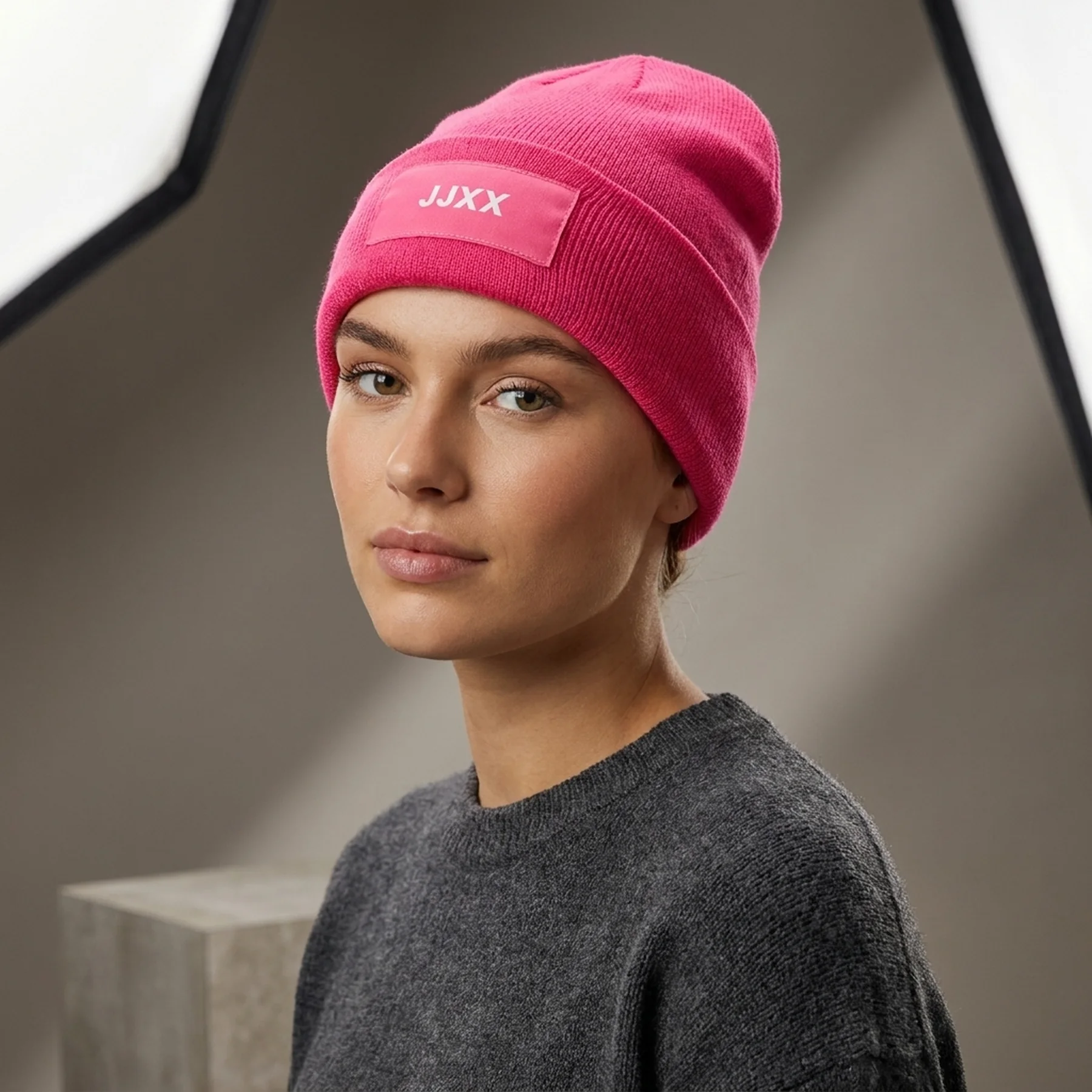 Шапка JXBASIC LOGO BEANIE SN 12205033-Bright Rose JJXX ONE SIZE Малиновий