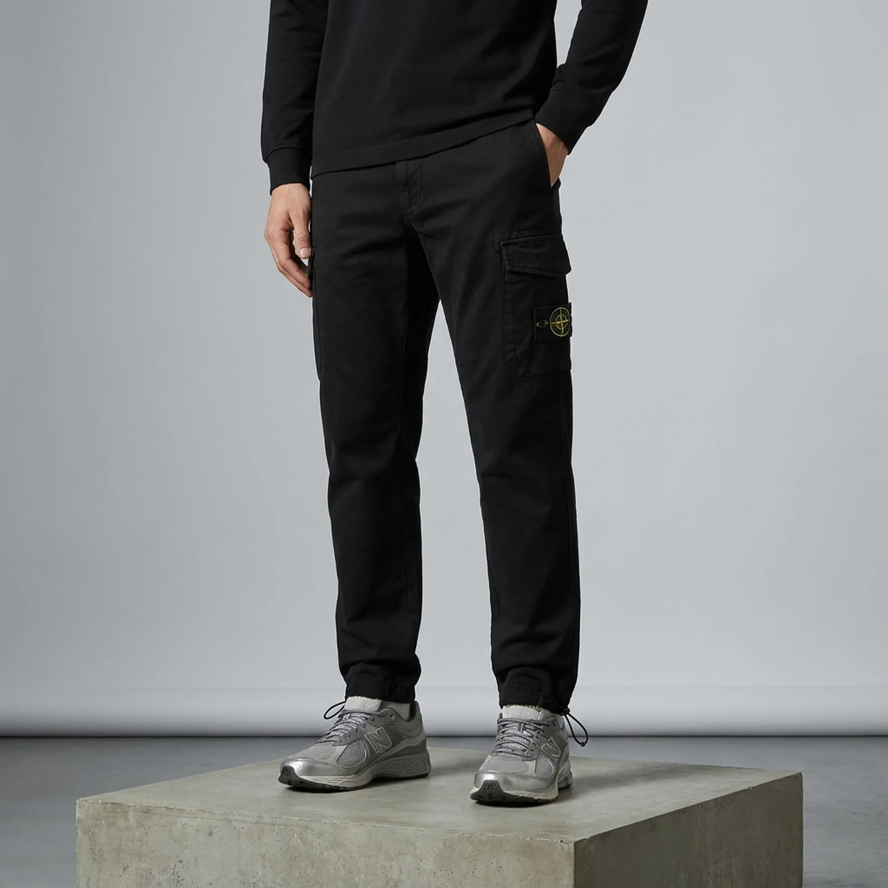 Прямі штани Stone Island Stretch Cotton Tela Paracadute Cargo Black
