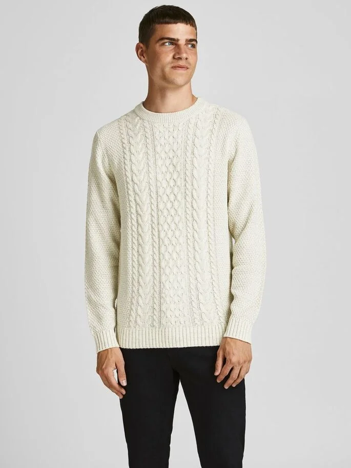 Пуловер JJCRAIG KNIT CREW NECK 12189968-Cloud Dancer Jack & Jones S Білий