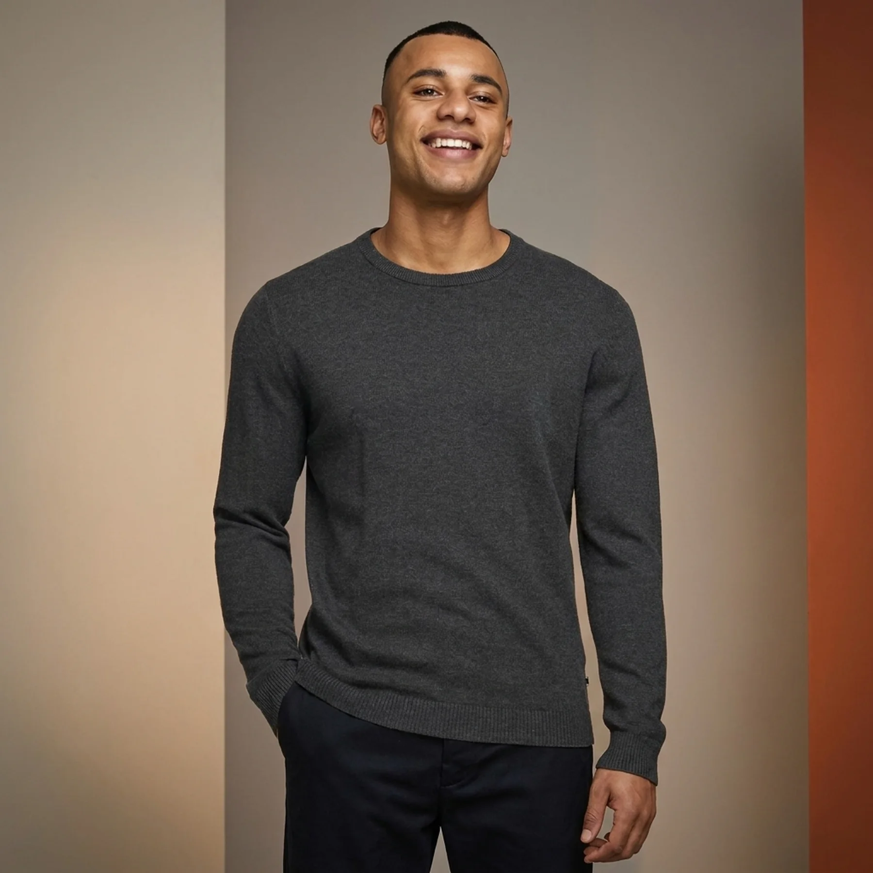 Пуловер JJEBASIC KNIT CREW NECK NOOS 12137190-Dark Grey Melange Jack & Jones XXL Темно-сірий