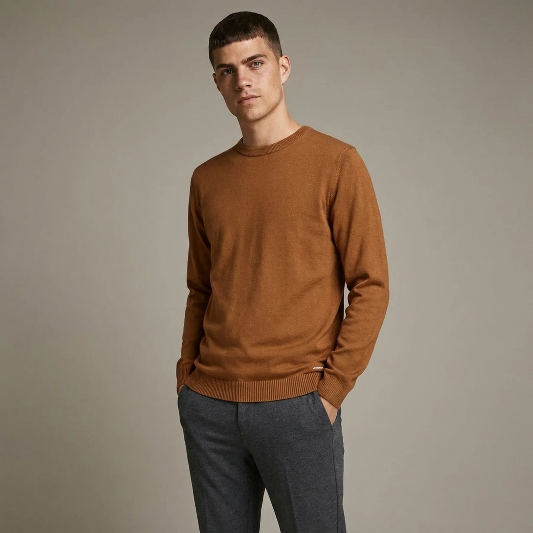 Пуловер JJEBASIC KNIT CREW NECK NOOS 12137190-Umber Jack & Jones XXL Коричневий