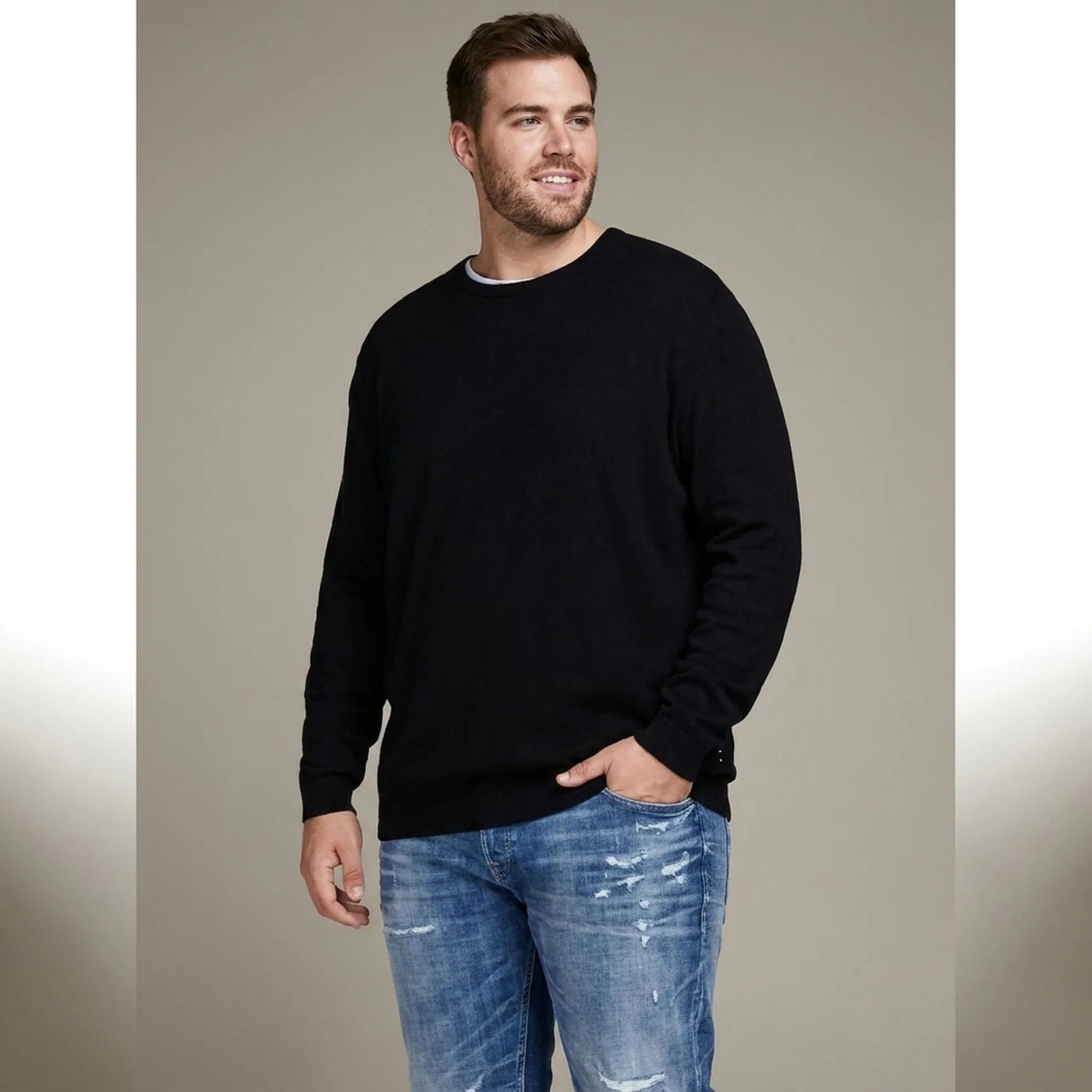 Пуловер JJEBASIC KNIT CREW NECK PS 12144038-Black Jack & Jones PLUS 2XL Чорний