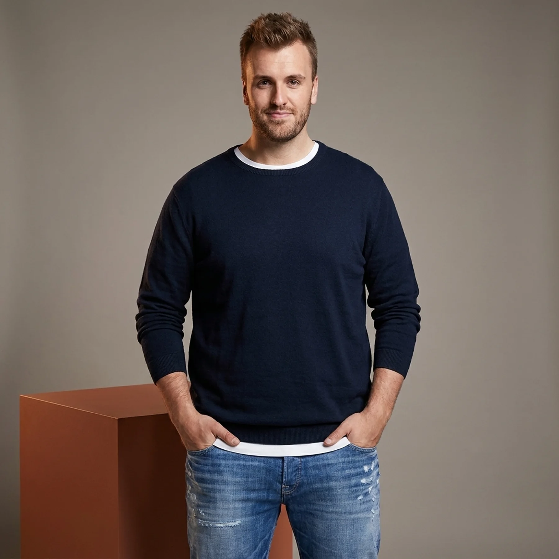 Пуловер JJEBASIC KNIT CREW NECK PS 12144038-Navy Blazer Jack & Jones PLUS 2XL Темно-синій