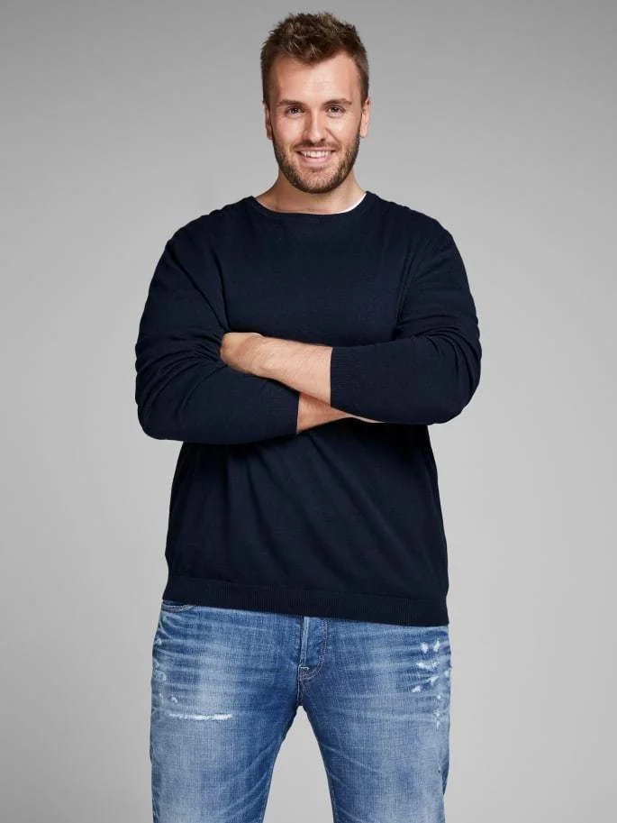 Пуловер JJEBASIC KNIT CREW NECK PS 12144038-Navy Blazer Jack & Jones PLUS 2XL Темно-синій
