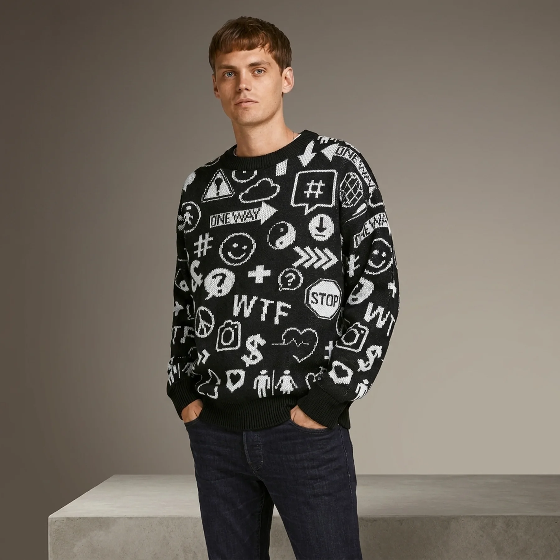 Пуловер JORINFO KNIT CREW NECK KA KNT21 12206845-Black-Fit:WIDE Jack & Jones XXL Чорний