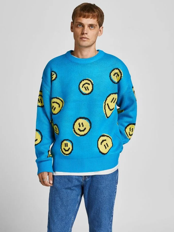Пуловер JORSMILE KNIT CREW NECK KA KNT21 12206857-Hawaiian Ocean-Fit:WIDE Jack & Jones M Блакитний
