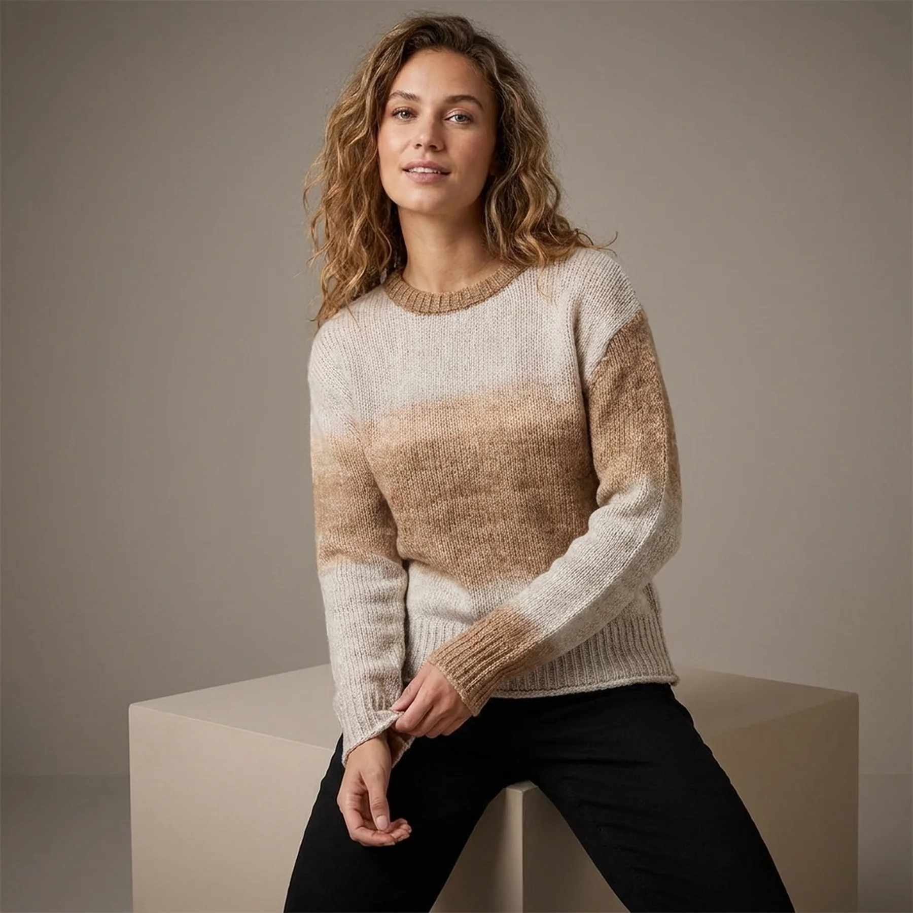 Пуловер ONLGRACE LIFE L/S PULLOVER EX KNT 15231323-Toasted Coconut-Detail:W. MELANGE ONLY S Коричневий