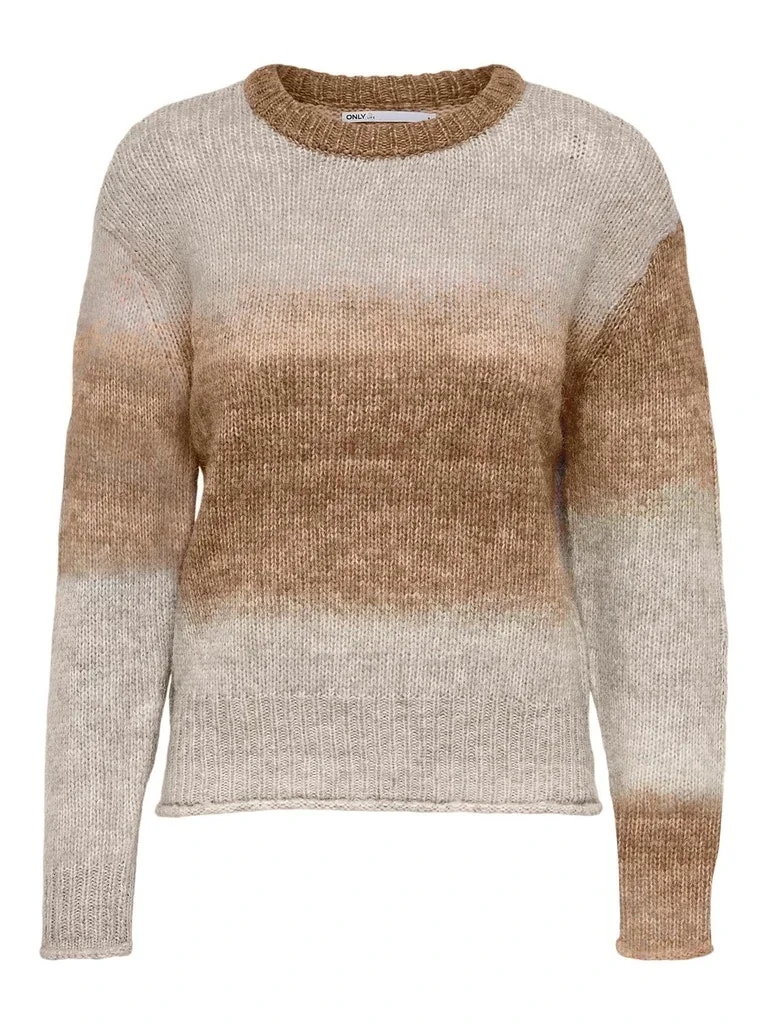 Пуловер ONLGRACE LIFE L/S PULLOVER EX KNT 15231323-Toasted Coconut-Detail:W. MELANGE ONLY S Коричневий