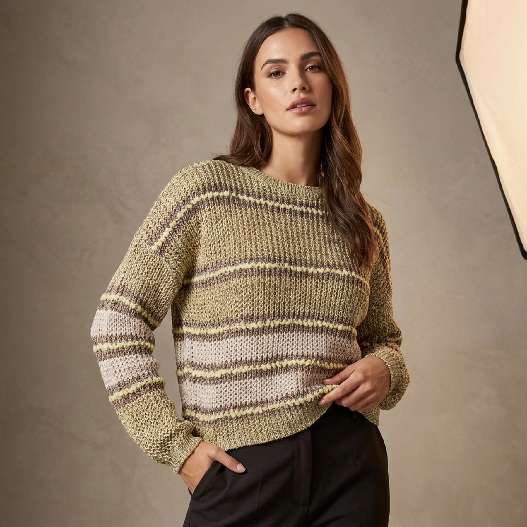 Пуловер ONLINA L/S PULLOVER CC KNT 15229820-Mellow Yellow-Detail:W. PUMICE STONE / TO ONLY L Бежевий