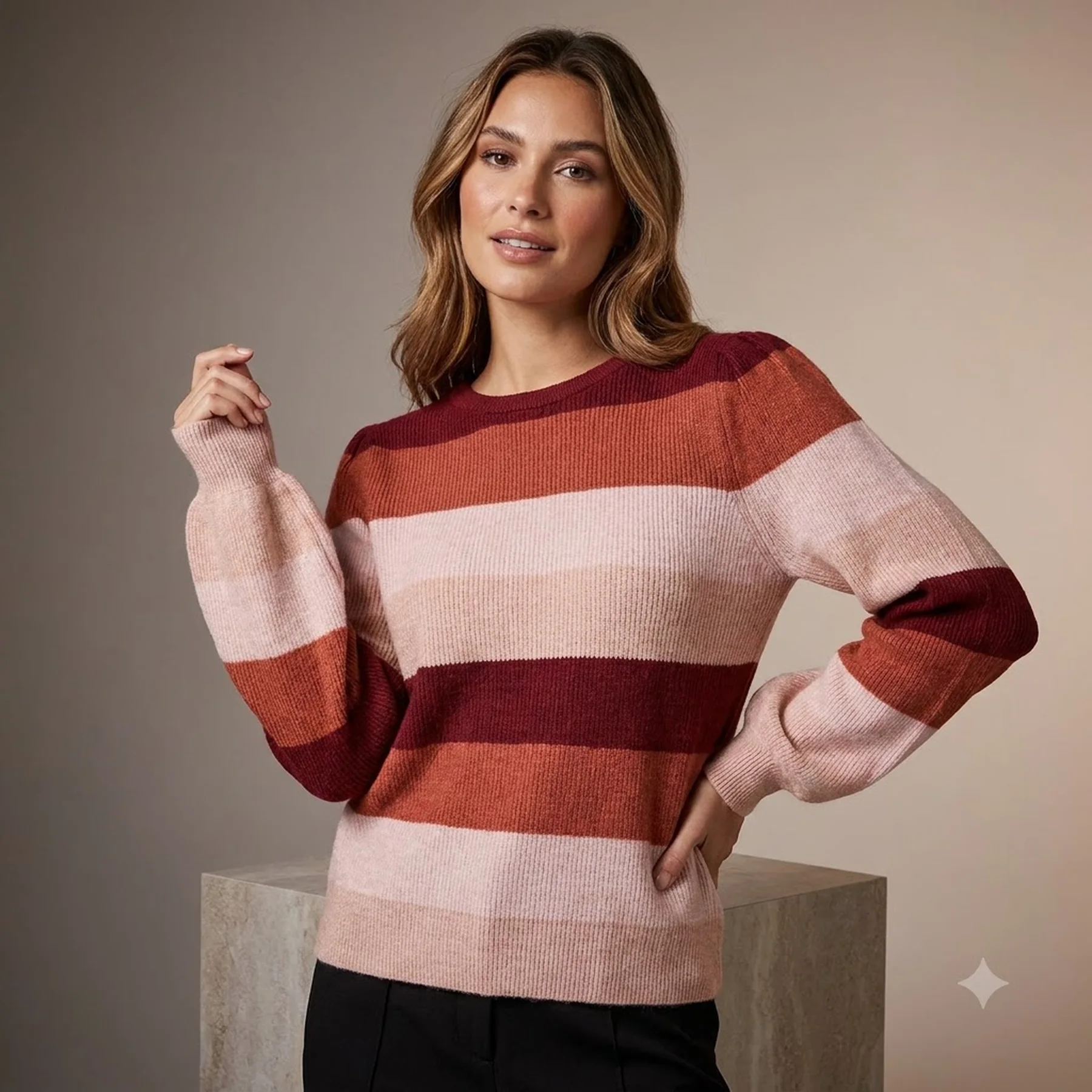 Пуловер ONLKATIA L/S STRIPE PULLOVER CC KNT 15231260-Merlot-Stripes:W. SEPIA ROSE/ROSE SMOKE M ONLY S Червоний