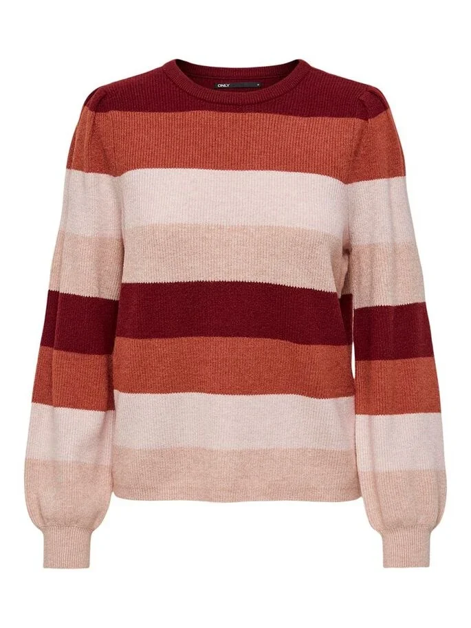 Пуловер ONLKATIA L/S STRIPE PULLOVER CC KNT 15231260-Merlot-Stripes:W. SEPIA ROSE/ROSE SMOKE M ONLY S Червоний