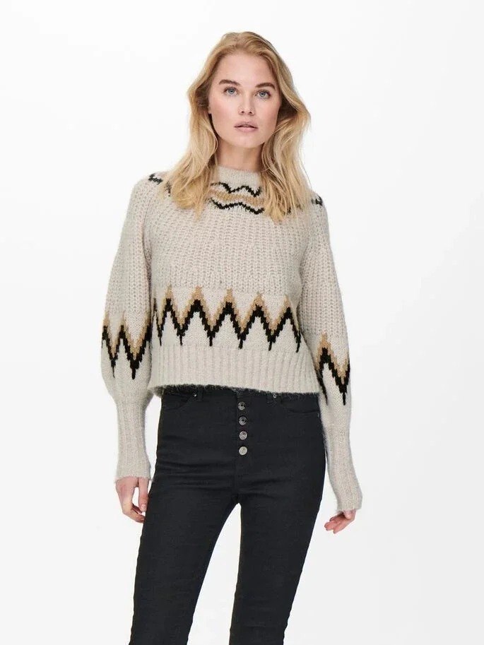 Пуловер ONLSMILA LIFE L/S PULLOVER KNT 15244145-Pumice Stone-Pattern:W. EARTH COLOURS ONLY L Бежевий