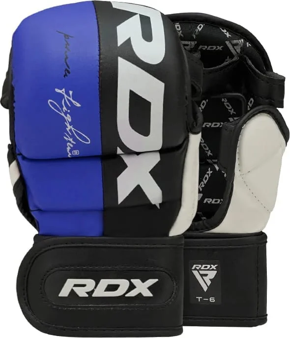Тренувальні рукавиці RDX GRAPPLING GLOVES REX T6 PLUS чорний, синій, білий XL (GGR-T6U)