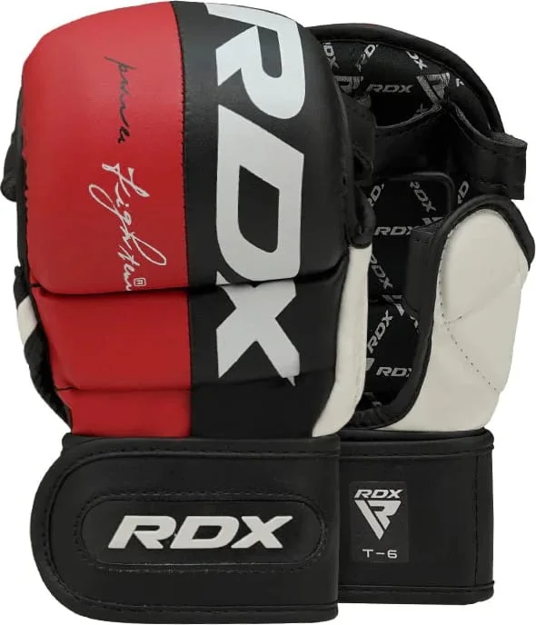 Тренувальні рукавиці RDX GRAPPLING GLOVES REX T6 PLUS чорний, червоний, білий M (GGR-T6R)
