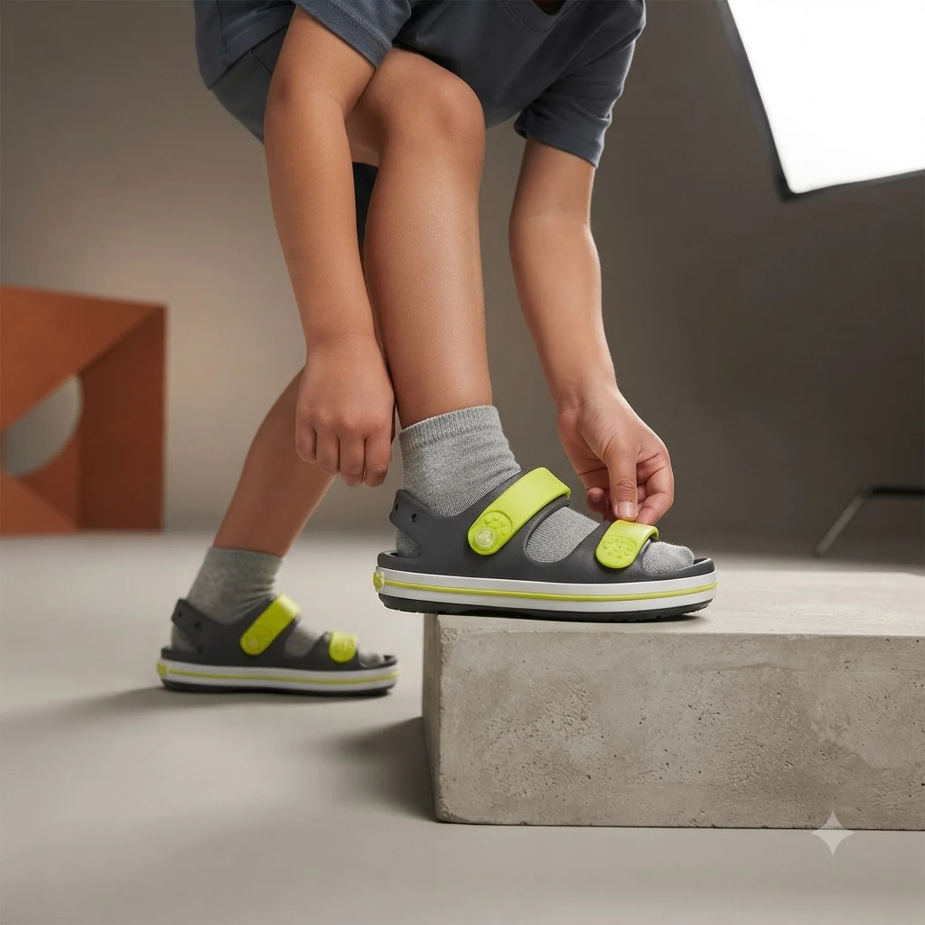 Сандалі дитячі Crocband Cruiser Sandal T Sdt 209424-1NJ-Slate Grey/Acidity CROCS C10 (27-28) Темно-сірий