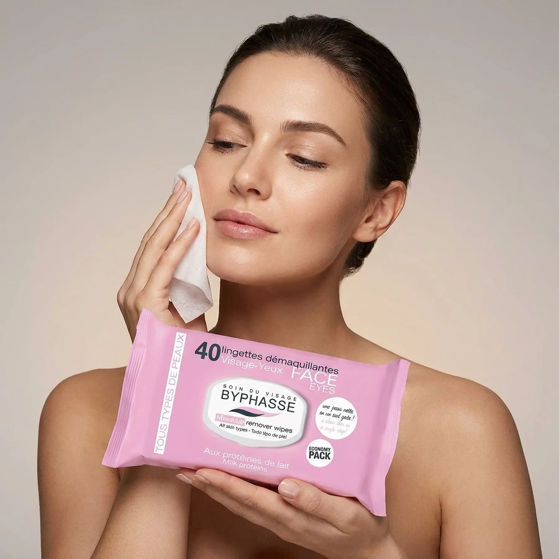 Салфетки очищающие Byphasse Make-up Remover Wipes Milk Proteins All Skin Types 40 шт.
