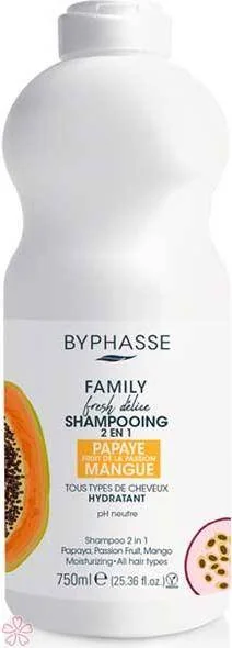 Шампунь для всех типов волос Byphasse Family Fresh Delice 2 в 1 папайя 750 мл